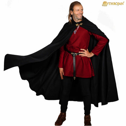 Mythrojan Woolen Hooded Cloak /Cape with BRASS BROOCH Medieval Wool Cape for Ranger LARP SCA Cosplay, Green , Large