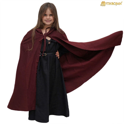 Mythrojan “Adventurer” Canvas Cloak / Cape 100% Cotton for Medieval Knight Viking SCA LARP, Brown , SIZE: Kids