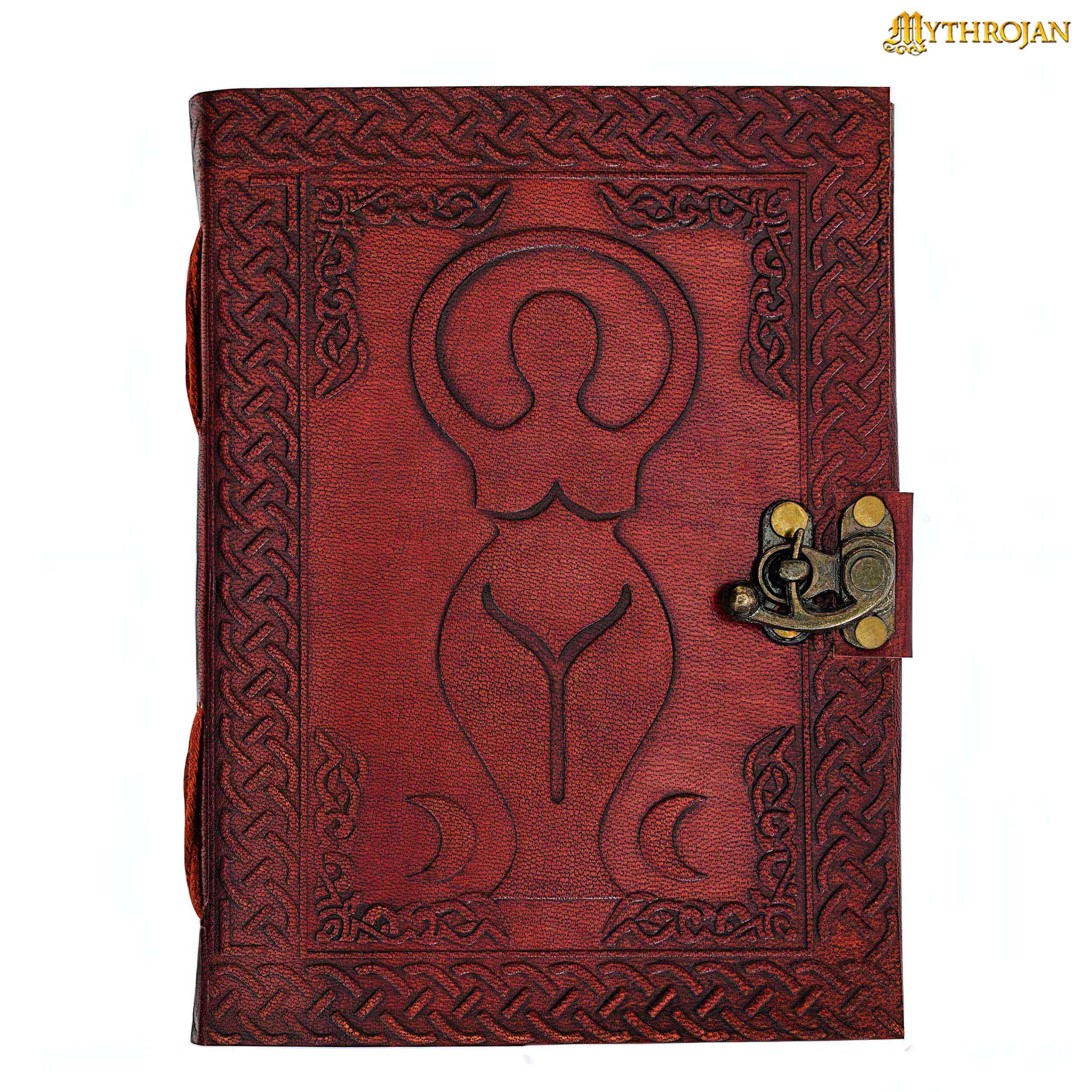 Mythrojan Medieval Goddess Leather Journal with Lock 5 x 7 inches Handmade Vintage Diary Notebook