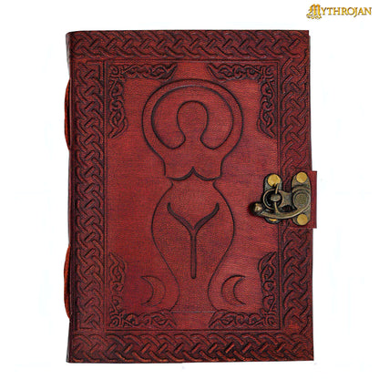 Mythrojan Medieval Goddess Leather Journal with Lock 5 x 7 inches Handmade Vintage Diary Notebook