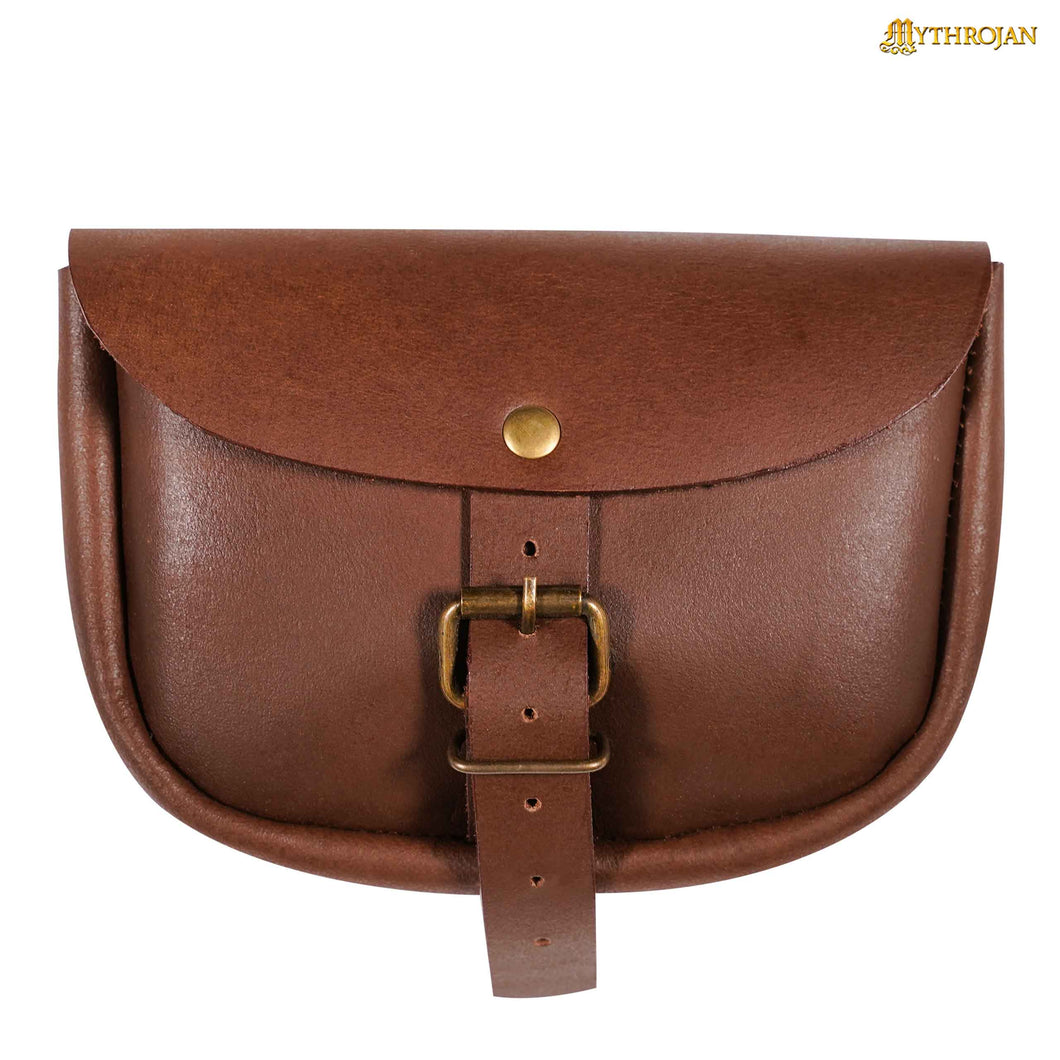 Mythrojan “ The Medieval Burglar ” Leather Bag, Ideal for SCA LARP Reenactment & Ren fair , Full Grain Leather, Brown 4.7 ” ×6.2 ”