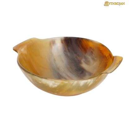 Mythrojan Hand Crafted Small Serving Natural Ox Horn Bowl with Handle - Polished Finish