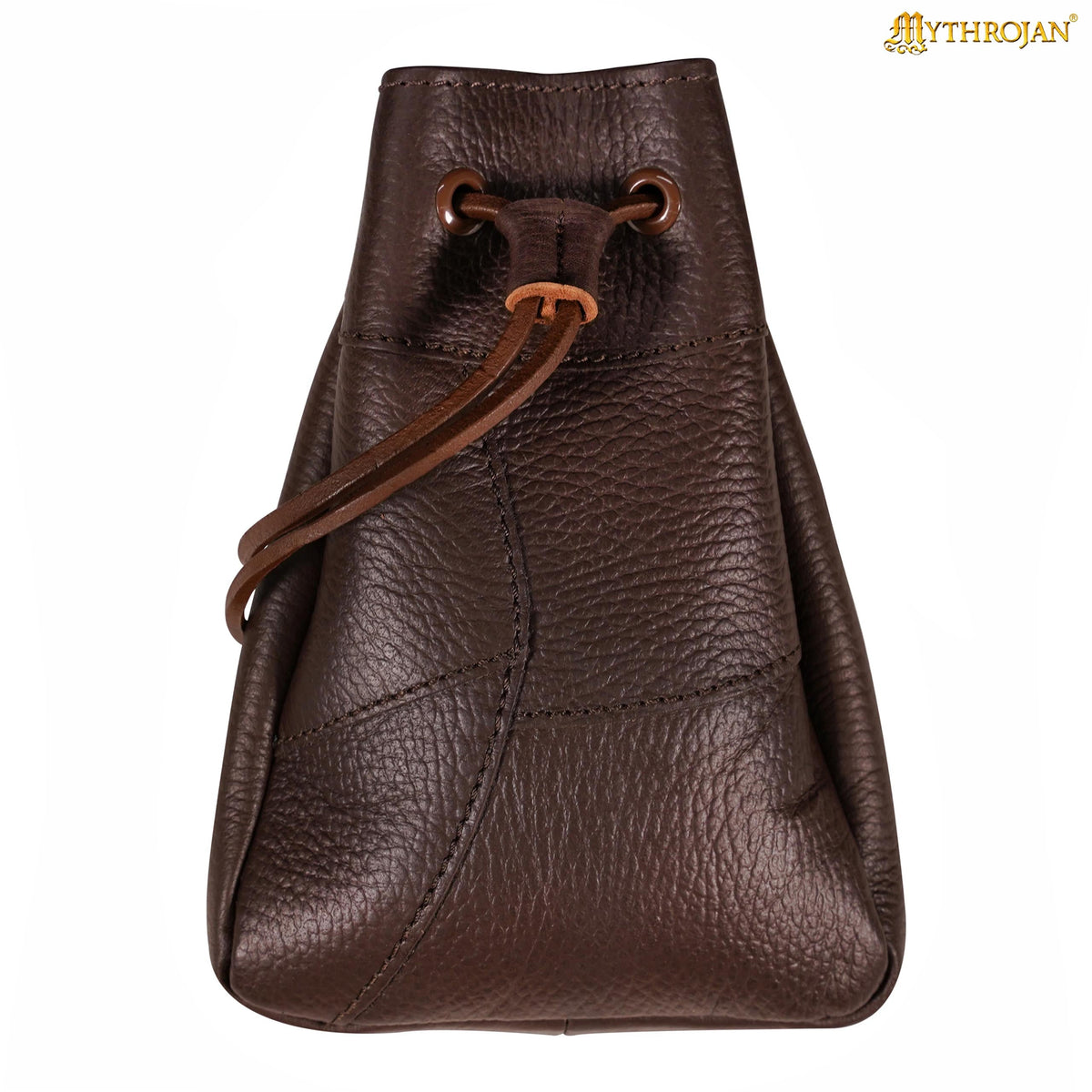 Mythrojan Medieval Drawstring Bag, Ideal for SCA LARP Reenactment &amp; Ren fair - Full Grain Leather, Blue, 7”×5”