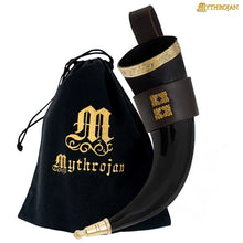 mythrojan-the-wealthy-merchant-viking-drinking-horn-with-leather-holder-authentic-medieval-inspired-viking-wine-mead-mug-polished-finish-350-ml-brown