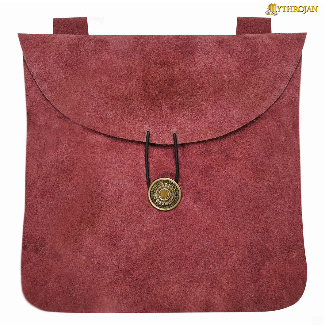 Mythrojan Large Suede Belt Bag, Ideal for SCA LARP Reenactment & Ren fair, Suede Leather, Burgundy , 9 ”× 9 ”
