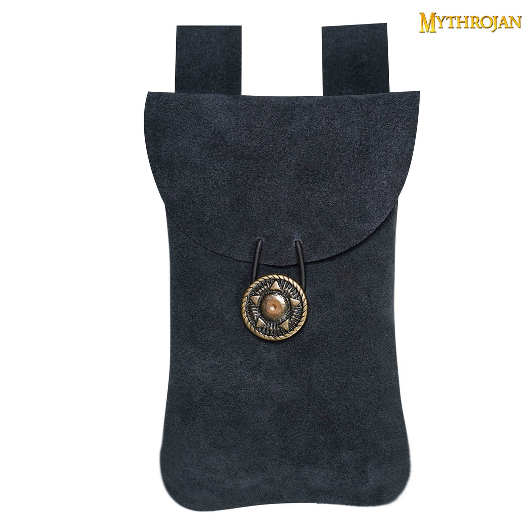 Mythrojan Suede Belt Bag, ideal for SCA LARP reenactment & Ren fair, Suede Leather, Midnight Navy Blue, 7.2”×4.7”