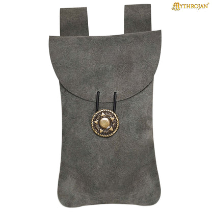 Mythrojan Suede Belt Bag, ideal for SCA LARP reenactment &amp; Ren fair, Suede Leather, Grey, 7.2”×4.7”