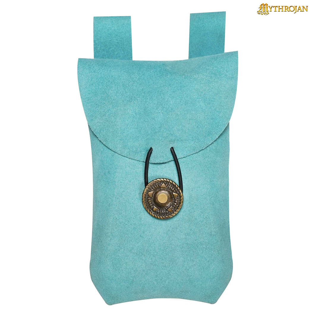 Mythrojan Suede Belt Bag, Ideal for SCA LARP Reenactment & Ren fair, Suede Leather, Sky Blue , 7.2 ”× 4.7 ”