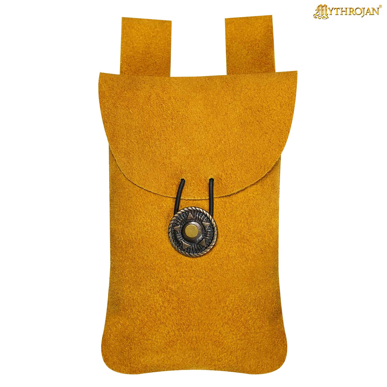 Mythrojan Suede Belt Bag, ideal for SCA LARP reenactment &amp; Ren fair, Suede Leather, Yellow, 7.2”×4.7”