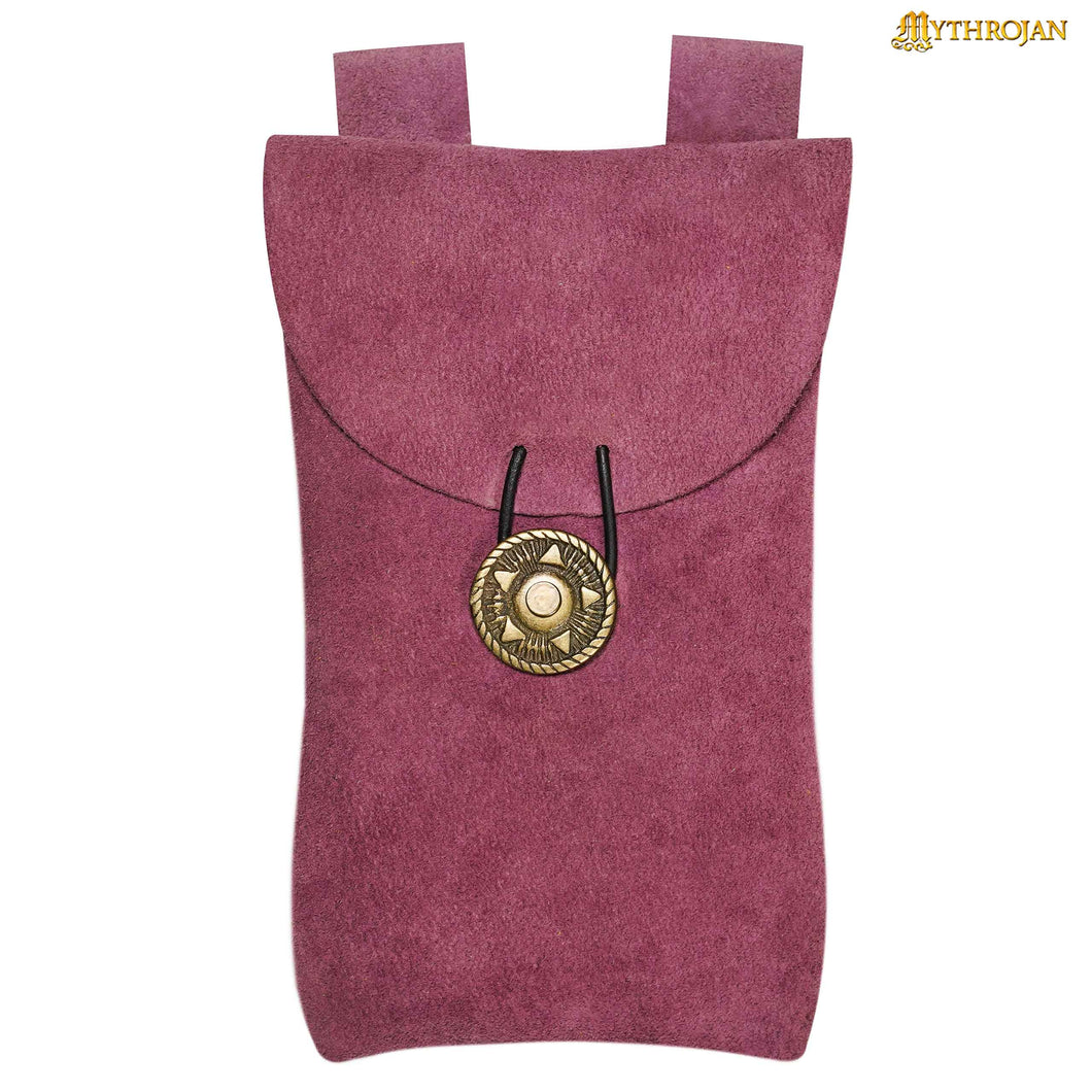Mythrojan Suede Belt Bag, Ideal for SCA LARP Reenactment & Ren fair, Suede Leather, Rose Pink , 7.2 ”× 4.7 ”