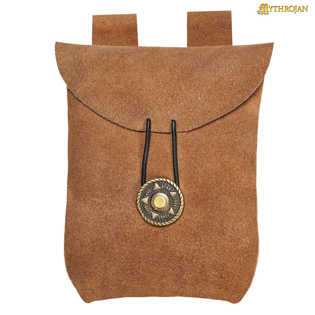 Mythrojan Suede Belt Bag, Ideal for SCA LARP Reenactment & Ren fair, Suede Leather, Brown , 5 .5”× 5.1 ”