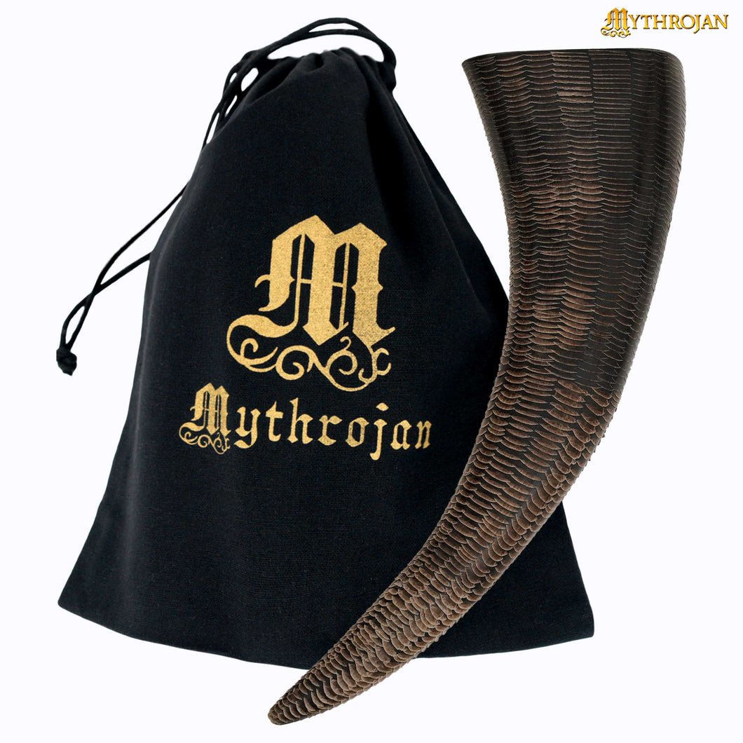 Mythrojan Buffalo Drinking Horn Authentic Medieval Inspired Viking Wine - Mead Mug Black - 10 Inch to 11 Inch