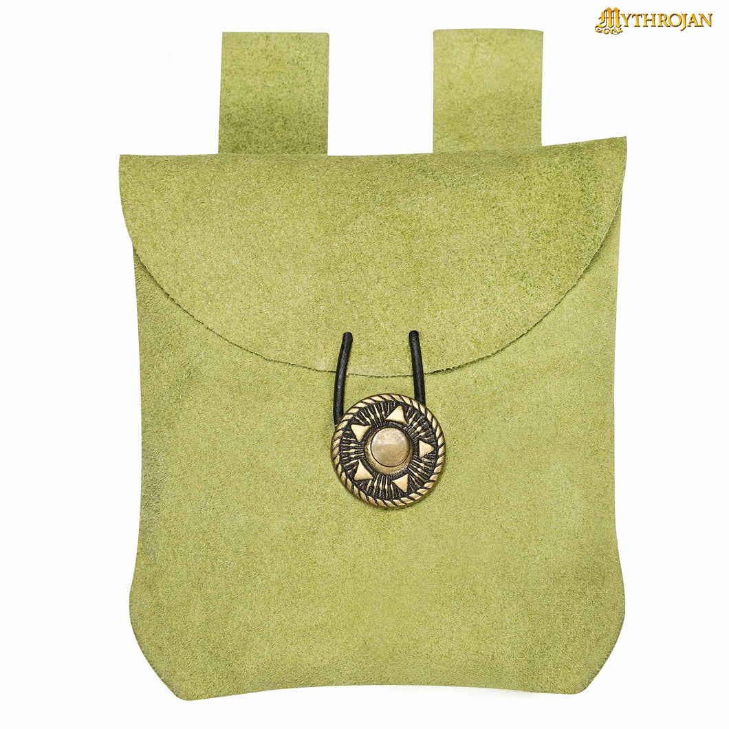 Mythrojan Suede Belt Bag, Ideal for SCA LARP Reenactment & Ren fair, Suede Leather, Olive , 5 .5”× 5.1 ”
