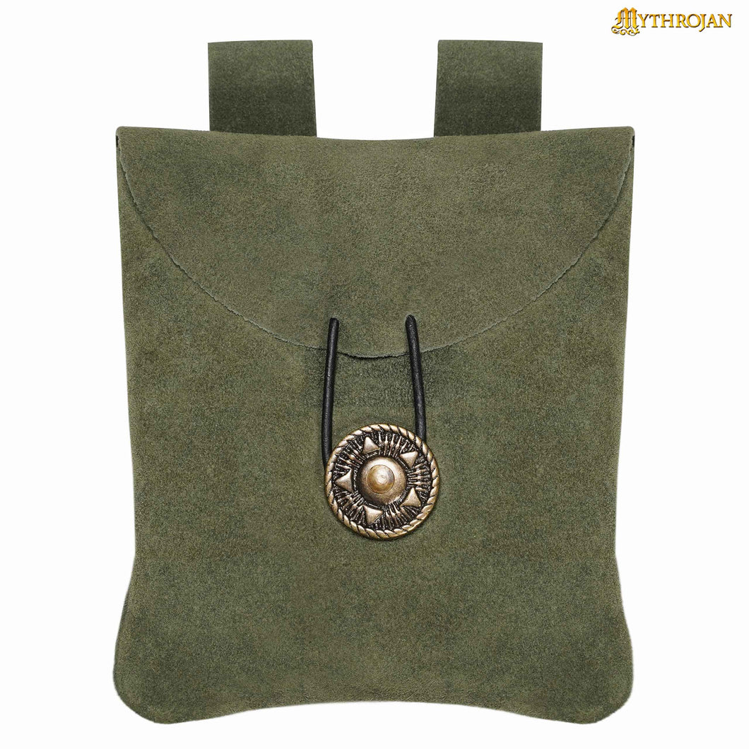 Mythrojan Suede Belt Bag, Ideal for SCA LARP Reenactment & Ren fair, Suede Leather, Green , 5 .5”× 5.1 ”