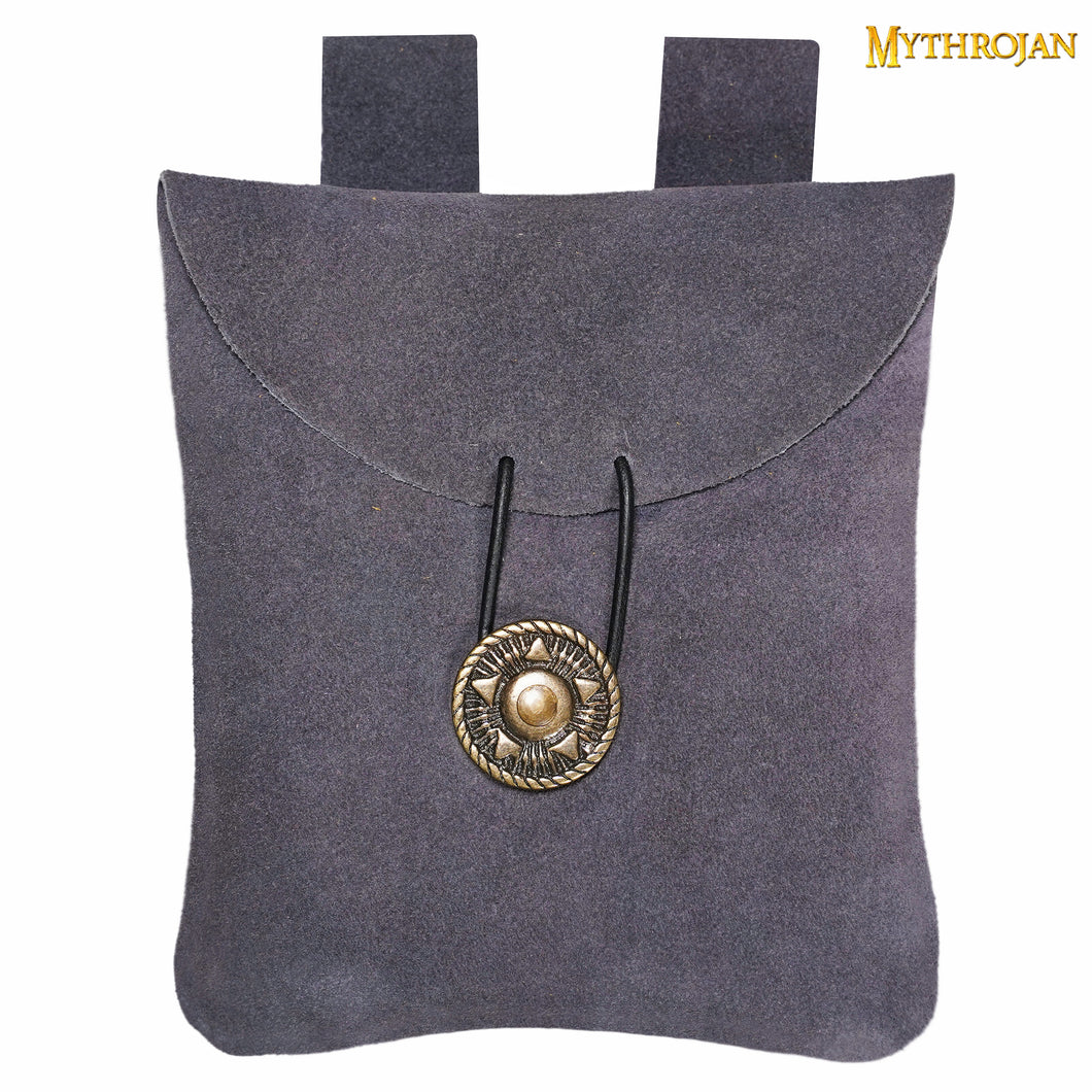 Mythrojan Suede Belt Bag, Ideal for SCA LARP Reenactment & Ren fair, Suede Leather, Blue , 5 .5”× 5.1 ”
