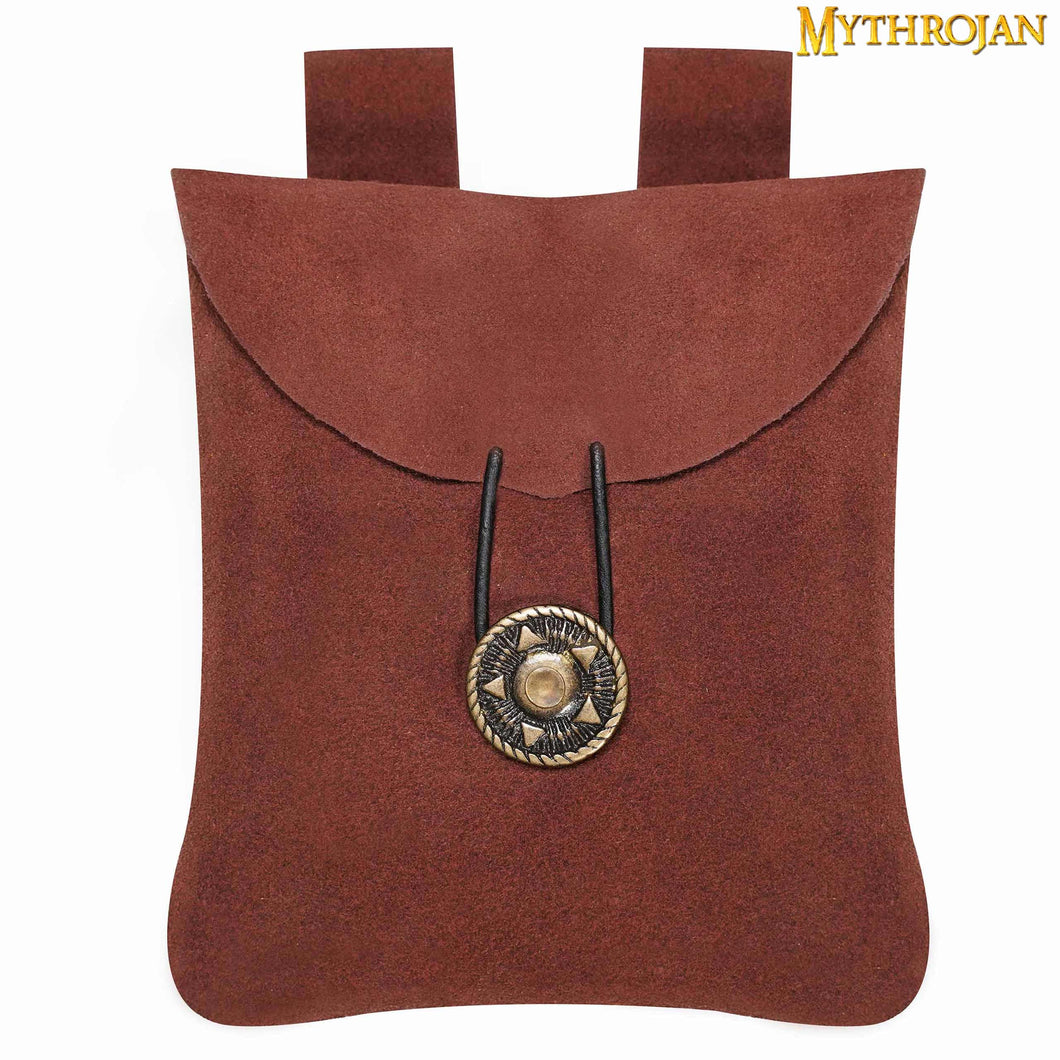 Mythrojan Suede Belt Bag, Ideal for SCA LARP Reenactment & Ren fair, Suede Leather, Maroon , 5 .5”× 5.1 ”