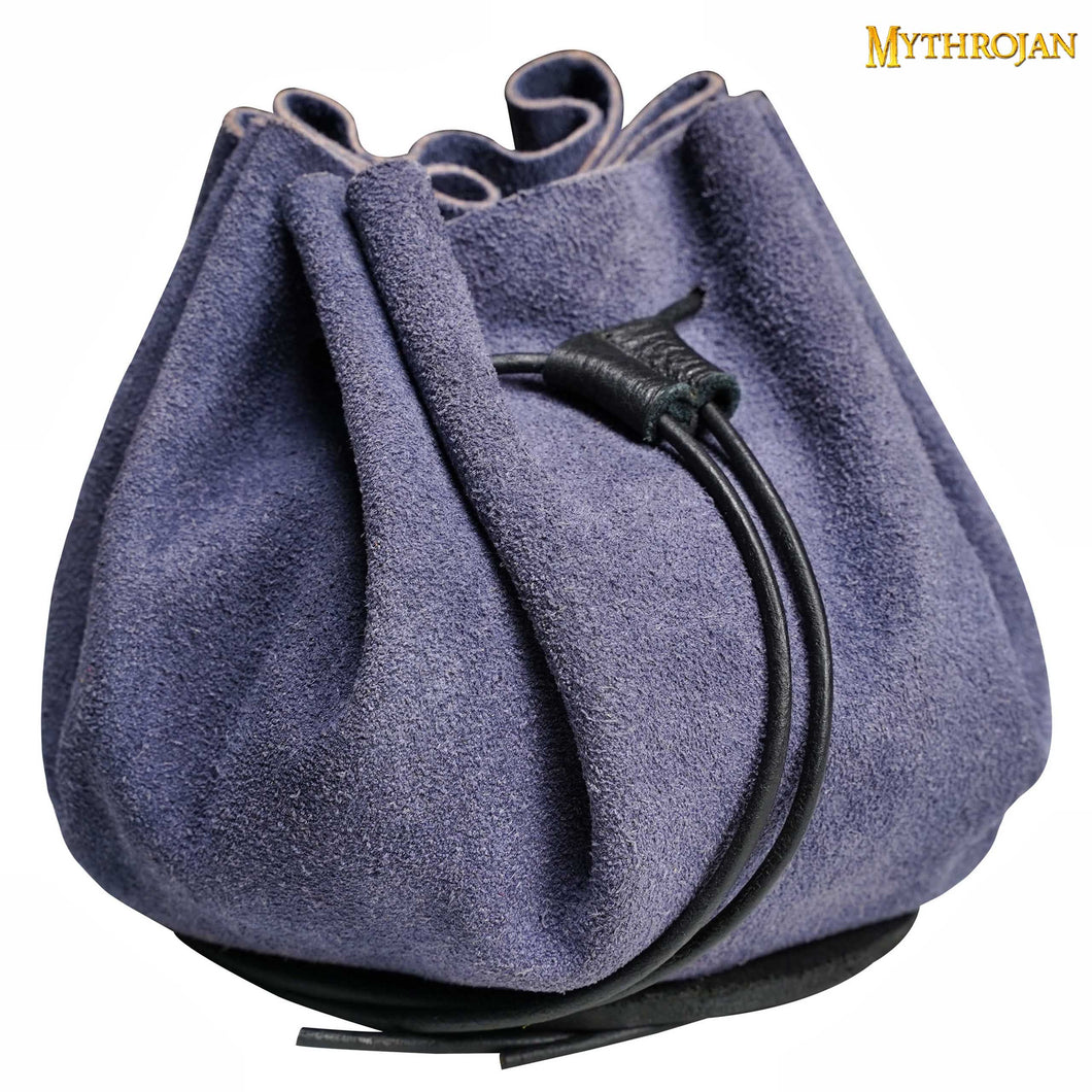 Mythrojan “ Gold and Dice ” Medieval Drawstring Bag, Ideal for SCA LARP Reenactment & Ren fair - Suede Leather Pouch, Blue 3.5”