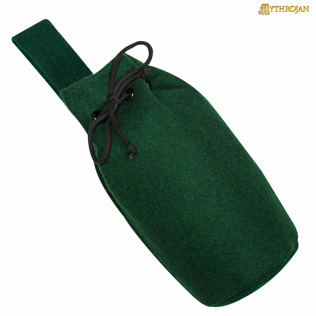 Mythrojan Woolen Drawstring Belt Pouch: Medieval Viking Bag SCA LARP GN Coin Purse, Genuine Wool, Green, 8” ×6.5”