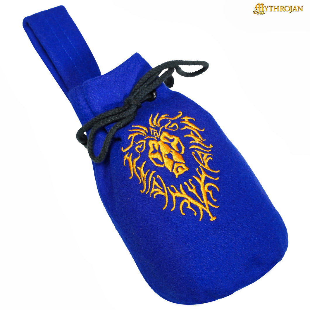 Mythrojan “For the Horde” Wool Drawstring Belt Pouch: Costume Accessory Coin Purse , Royal Blue , 8” × 6.5”