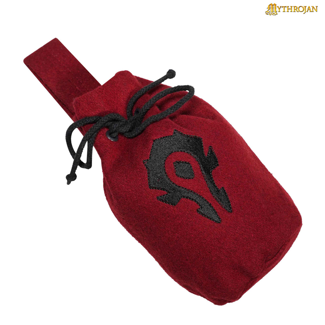 Mythrojan “For the Horde” Wool Drawstring Belt Pouch: Costume Accessory Coin Purse , Maroon , 8” × 6.5”