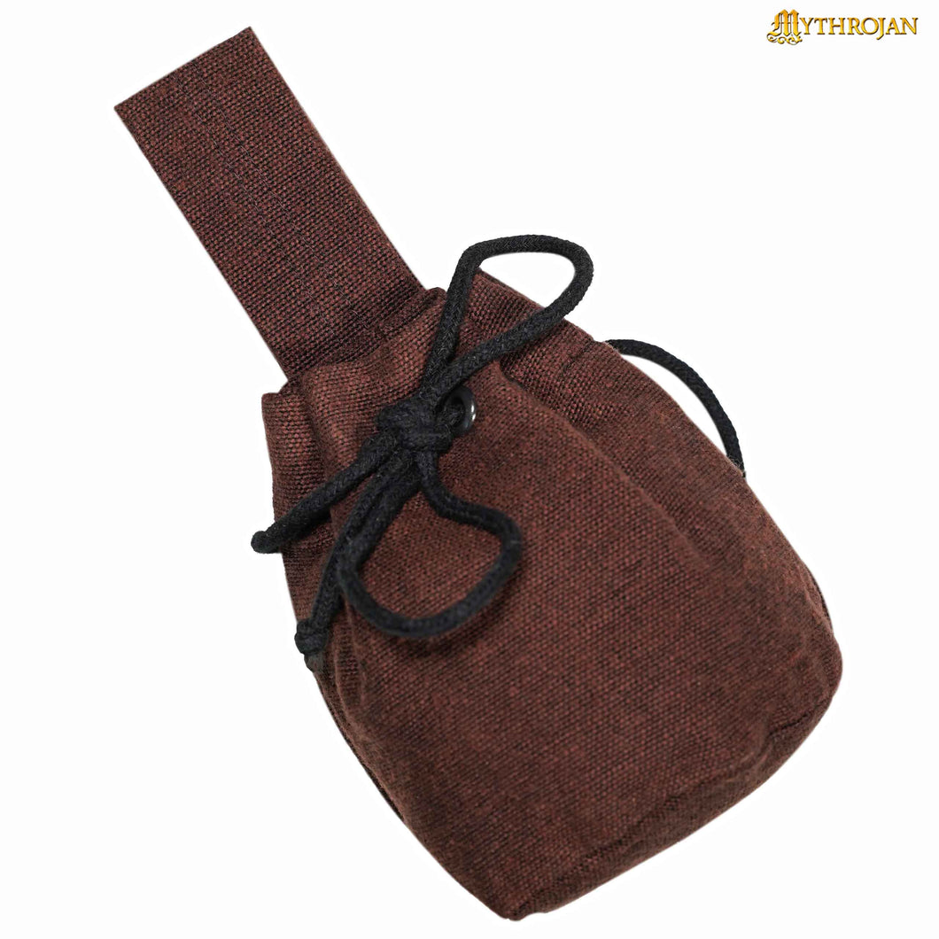Mythrojan Medieval Drawstring Belt Bag, Ideal for SCA LARP Reenactment & Ren fair, Handwoven Canvas , Brown , 6 ”× 5