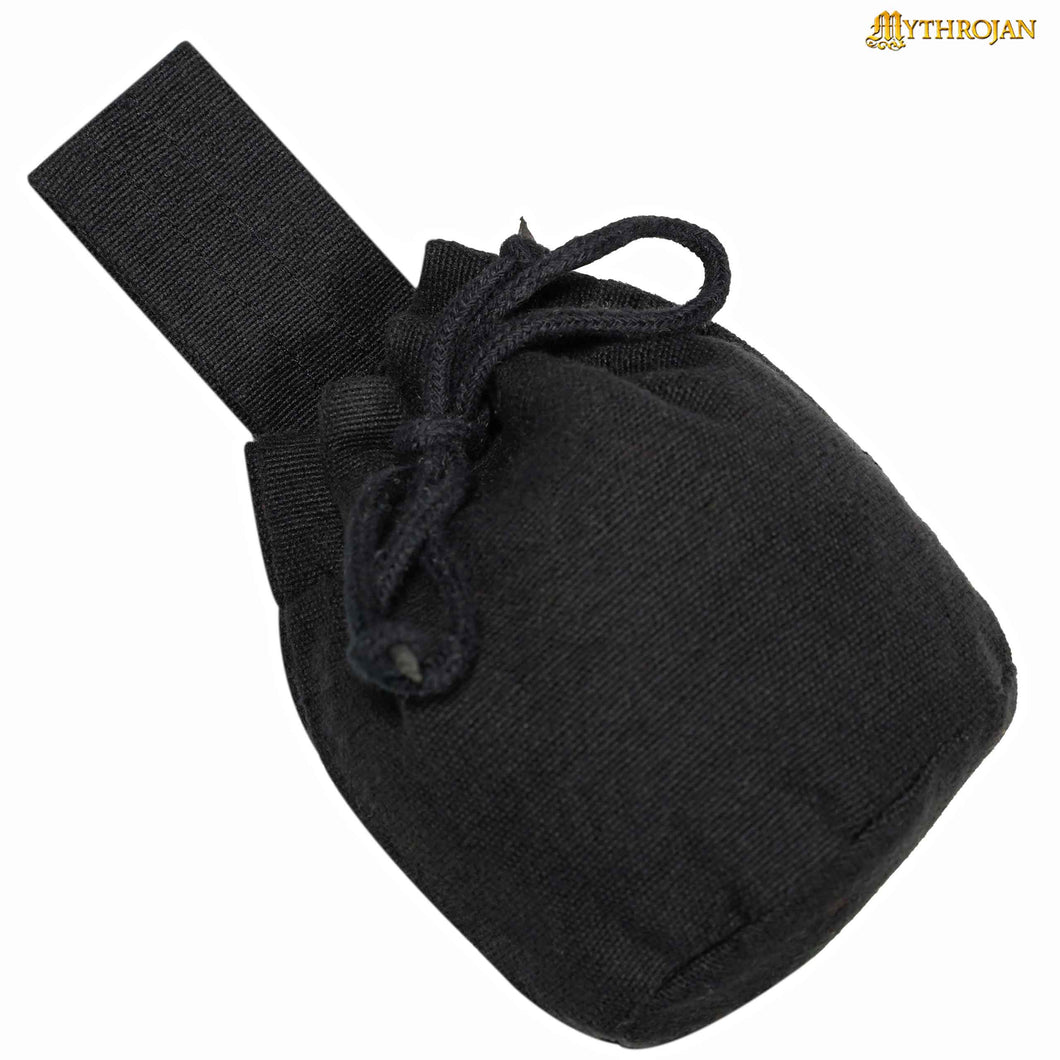 Mythrojan Medieval Drawstring Belt Bag, Ideal for SCA LARP Reenactment & Ren fair, Handwoven Canvas , Black , 6 ”× 5 ”