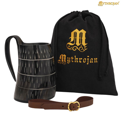 Mythrojan Viking Drinking Tankard with Medieval Buckle Leather Strap Wine Beer Mead Mug 800 ML - Polished Finish