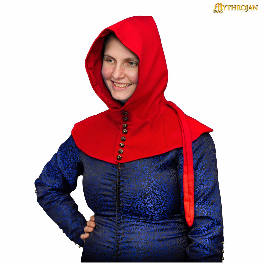 Mythrojan late medieval lady buttoned hood : 15 th century reenactment, LARP, SCA and movie prop