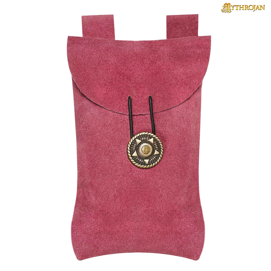 Mythrojan Suede Belt Bag, Ideal for SCA LARP Reenactment & Ren fair, Suede Leather, Baby Pink , 7.2 ”× 4.7 ”