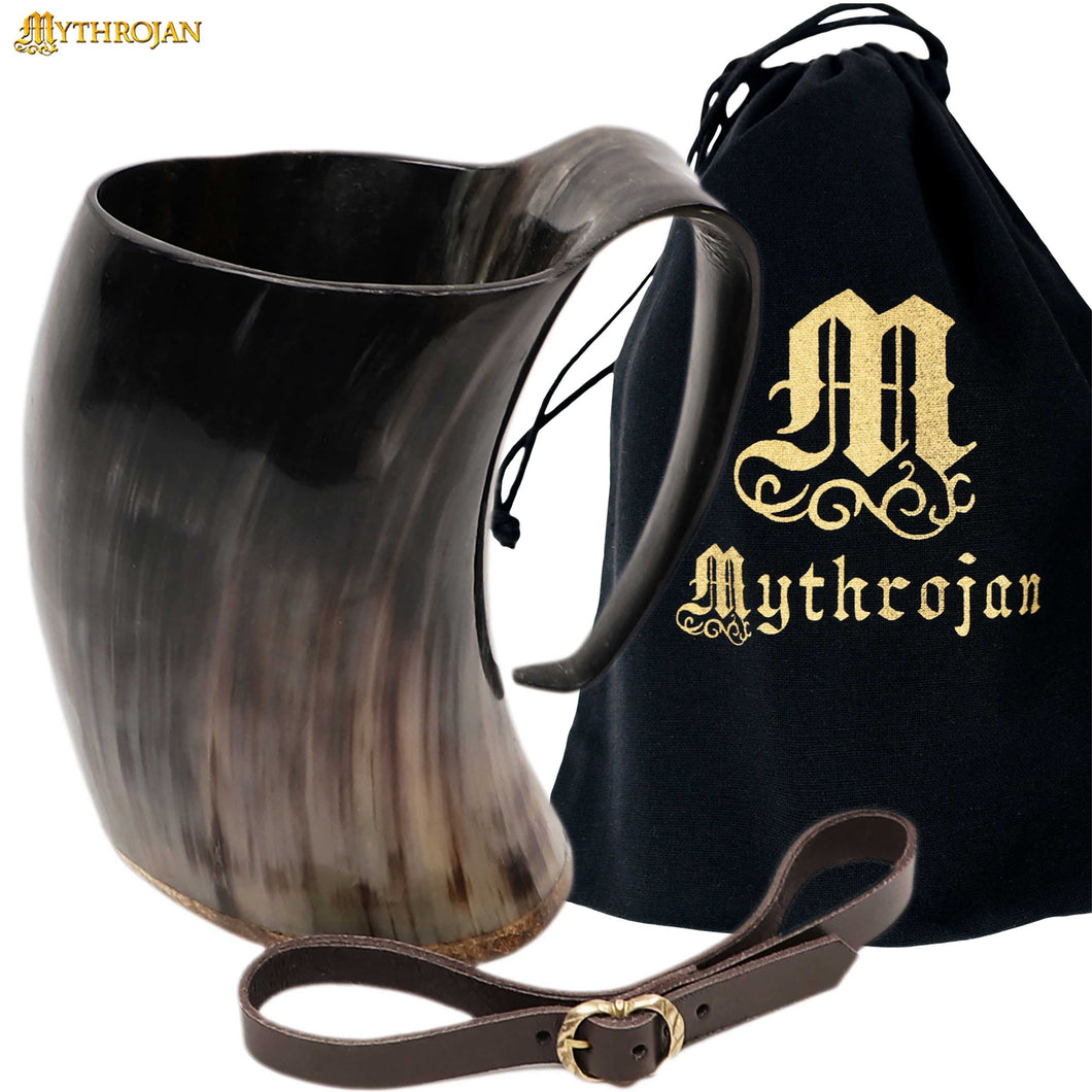 Mythrojan Viking Horn Mug Tankard with Leather Strap 800ml Wine Beer Mead