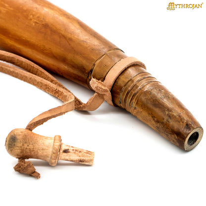 Mythrojan Hand Carved Powder Horn with Leather Strap for Civil War Re-Enactment Black Powder - Mountain Man Reenactment - Beige