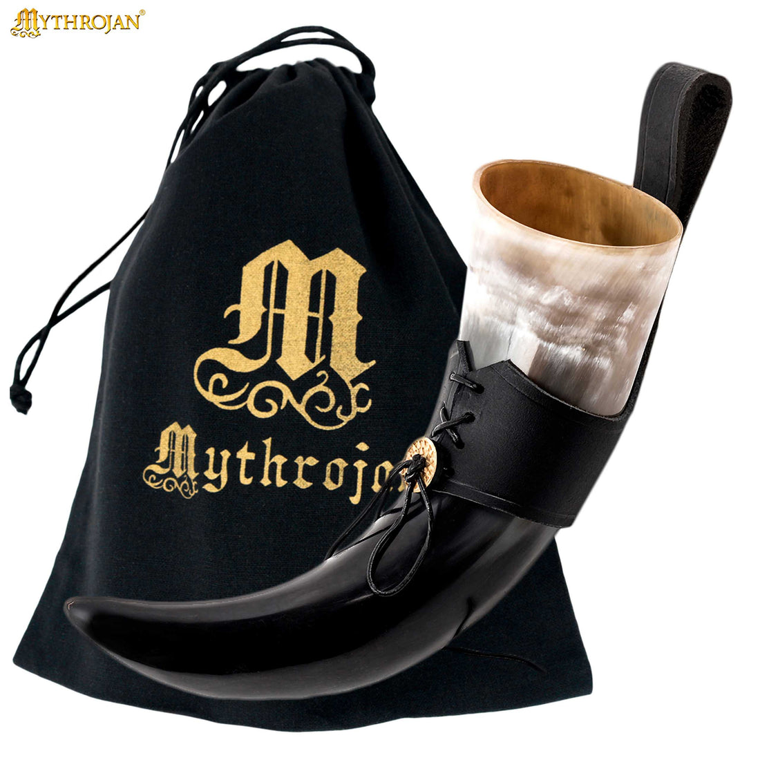 Mythrojan Viking Drinking Horn Black Medieval Beer Drinking Horn Authentic Drinking Horn with Strap Norse Beer Horn Large Drinking Horn Mug Viking Ale Horn Cup 650 ml Viking Drink Horn Replica 22oz