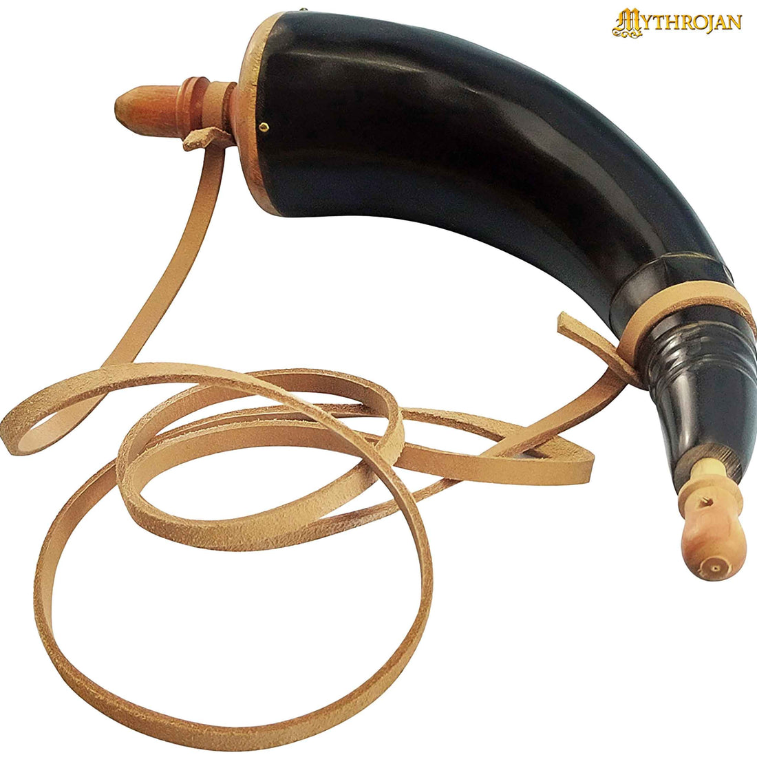 Mythrojan Hand Carved Powder Horn Black