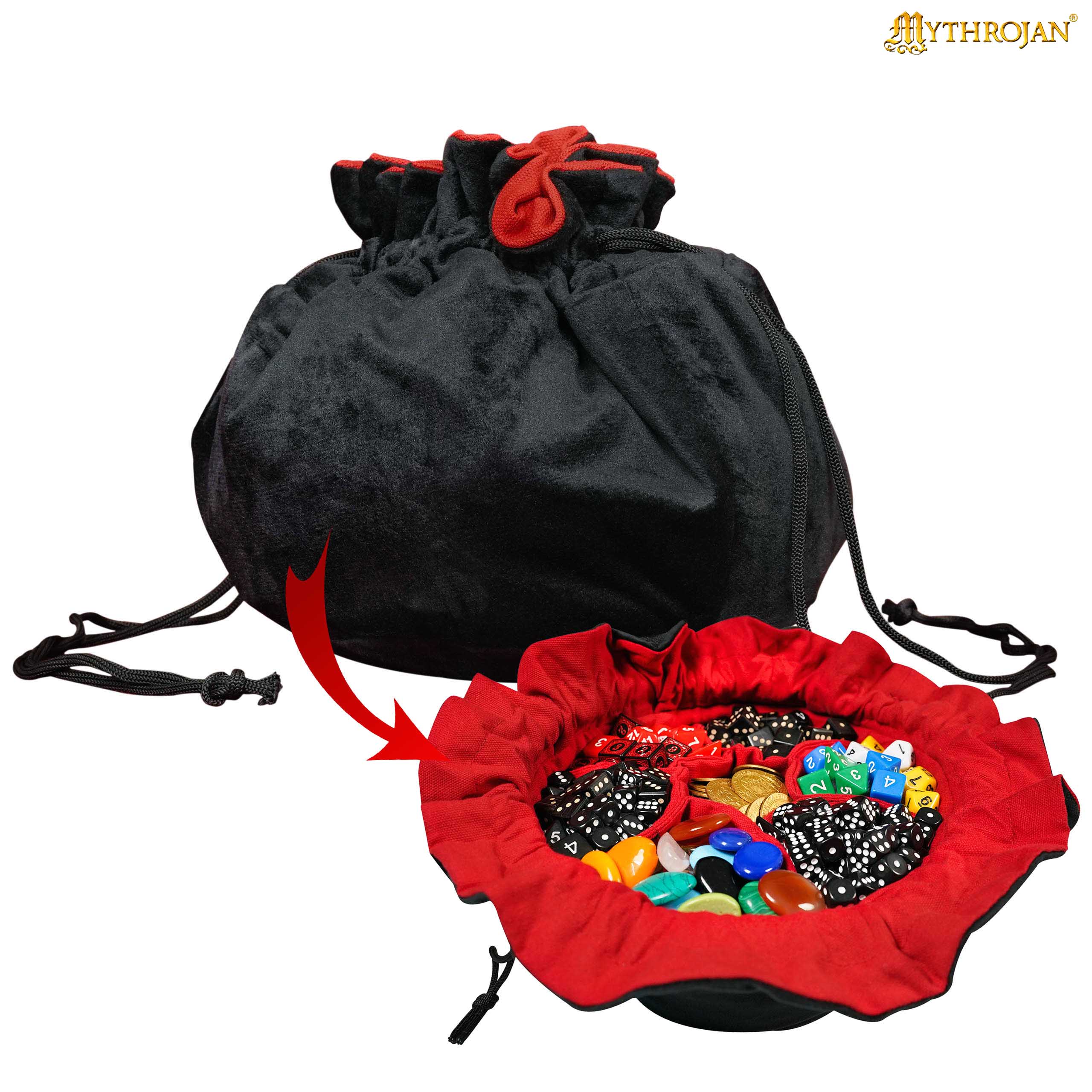 Mythrojan “Dungeon Master” Drawstring Dice and Accessory Bag Ideal for Multiple Sided Dice Seven Sections