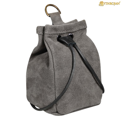Mythrojan Medieval Drawstring Belt Bag, Ideal for SCA LARP Reenactment &amp; Ren fair , Suede Leather , Dark Blue