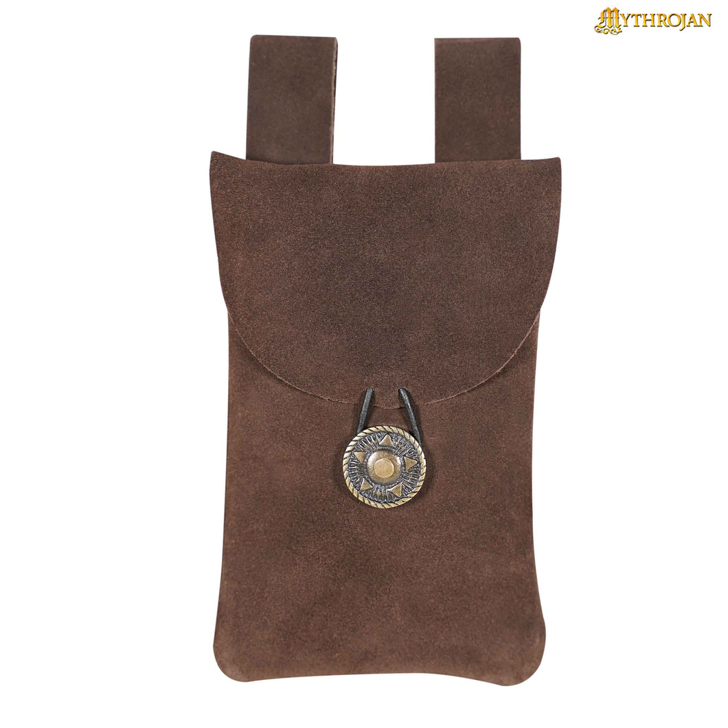 Mythrojan Suede Belt Bag, Ideal for SCA LARP Reenactment & Ren fair, Suede Leather, Chocolate Brown , 7.2 ”× 4.7 ”