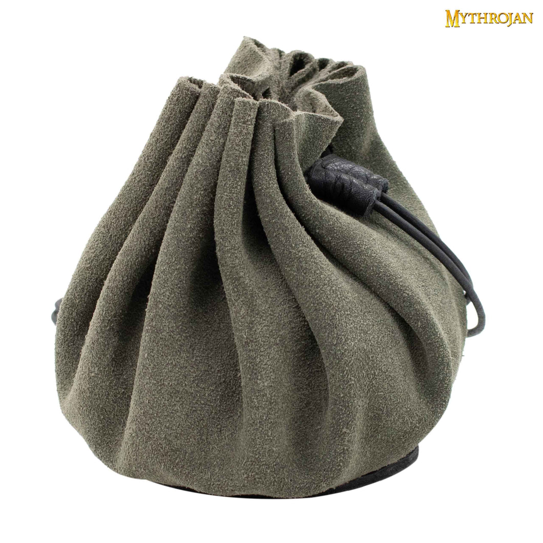 Mythrojan “ Gold and Dice ” Medieval Drawstring Pouch , Ideal for SCA LARP Reenactment & Ren fair : Suede Leather Bag , 3.5”
