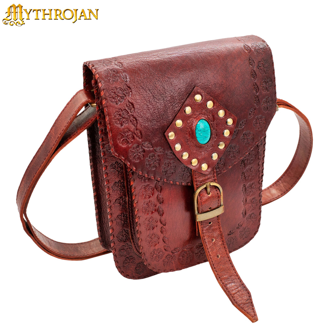 MYTHROJAN “SORCERESS FROM THE EAST” MEDIEVAL Sling Bag ideal for enchantress, LARP mage, D&D wizard, Witcher cosplay, Maroon 10