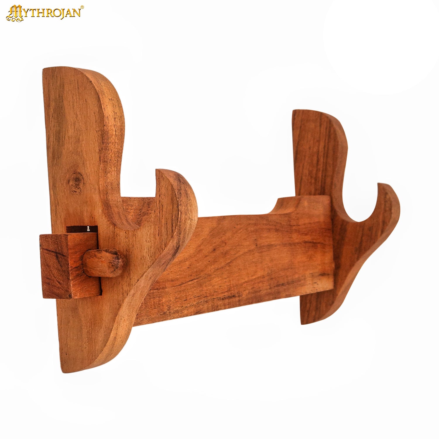 Mythrojan Solid Wood Sword Stand Medieval Sword Wall Mount Samurai Sword Display Stand Katana Sword Holder Gladiator Sword Wall Display Crusader Sword Stand Knife Stand for Display - One Tier Stand