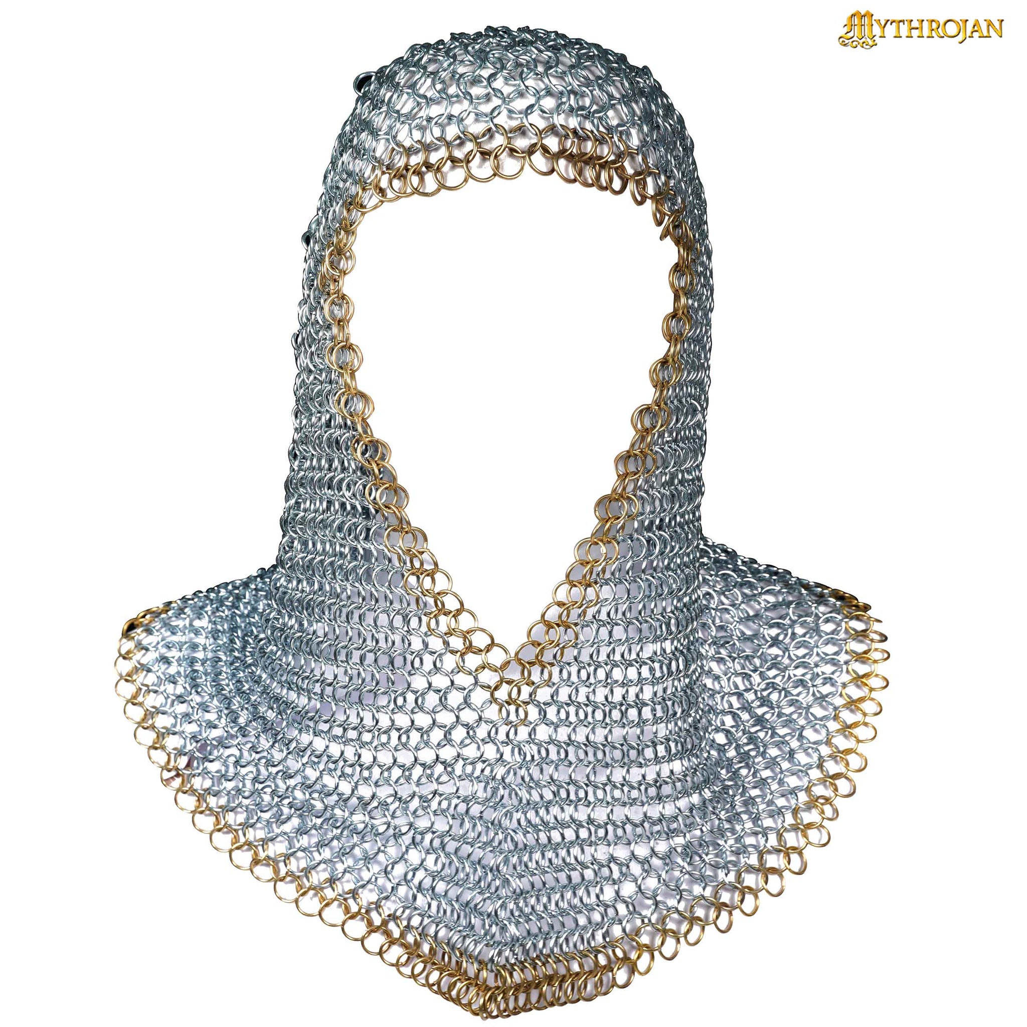 Mythrojan Chainmail Coif Medieval Knight Renaissance Armor Chain Mail Hood  Viking LARP 16 Gauge