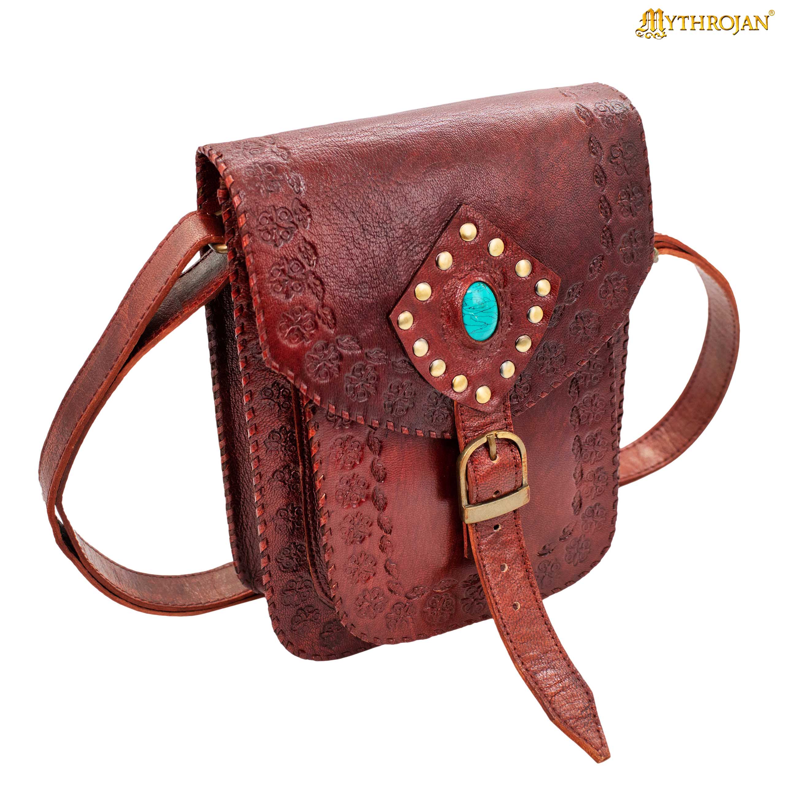 MYTHROJAN “SORCERESS FROM THE EAST” MEDIEVAL Sling Bag ideal for enchantress, LARP mage, D&amp;D wizard, Witcher cosplay, Maroon 10&quot; x 7”