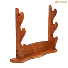 mythrojan-solid-wood-sword-stand-medieval-sword-wall-mount-samurai-sword-display-stand-katana-sword-holder-gladiator-sword-wall-display-crusader-sword-stand-knife-stand-for-display-three-tier-sand