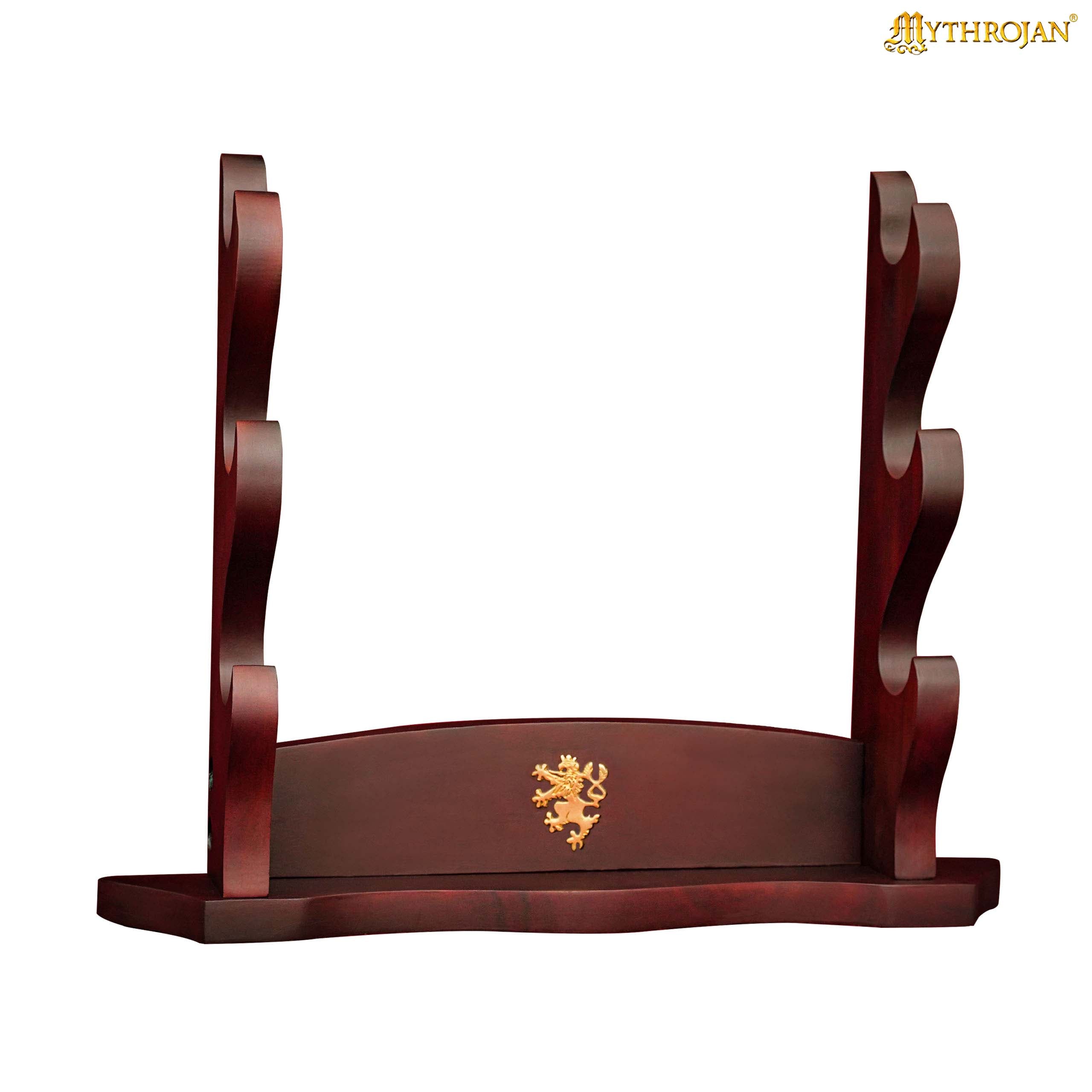 Mythrojan Solid Wood Sword Stand Medieval Sword Wall Mount Samurai Sword Display Stand Katana Sword Holder Gladiator Sword Wall Display Crusader Sword Stand Knife Stand for Display - Three Tier Sand 17&quot; x 14&quot;