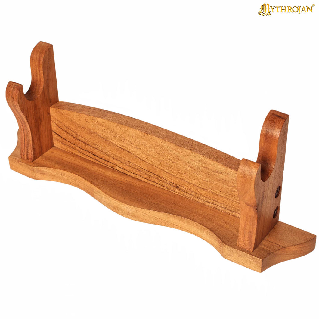 Mythrojan Solid Wood Sword Stand Medieval Sword Wall Mount Samurai Sword Display Stand Katana Sword Holder Gladiator Sword Wall Display Crusader Sword Stand Knife Stand for Display - One Tier Stand 17.5