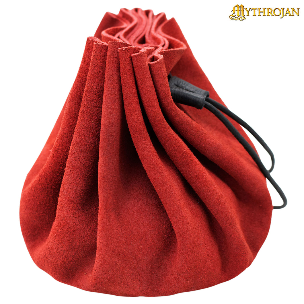 Mythrojan “ Gold and Dice ” Medieval Drawstring Pouch , Ideal for SCA LARP Reenactment & Ren fair : Suede Leather Bag , 3.5”