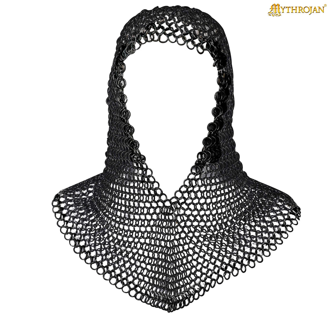 Mythrojan Medieval Chainmail Coif Butted Mild Steel, Medieval SCA Reenactments Medieval Events, Black Finish, L