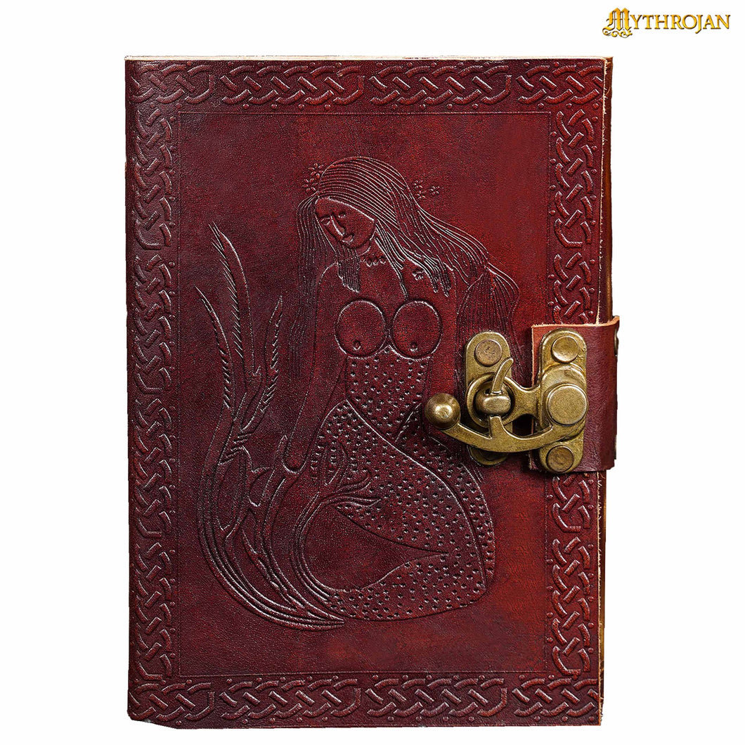 Mythrojan Mermaid Embossed Leather Journal with Lock 5 x 7 inches Handmade Vintage Diary Notebook