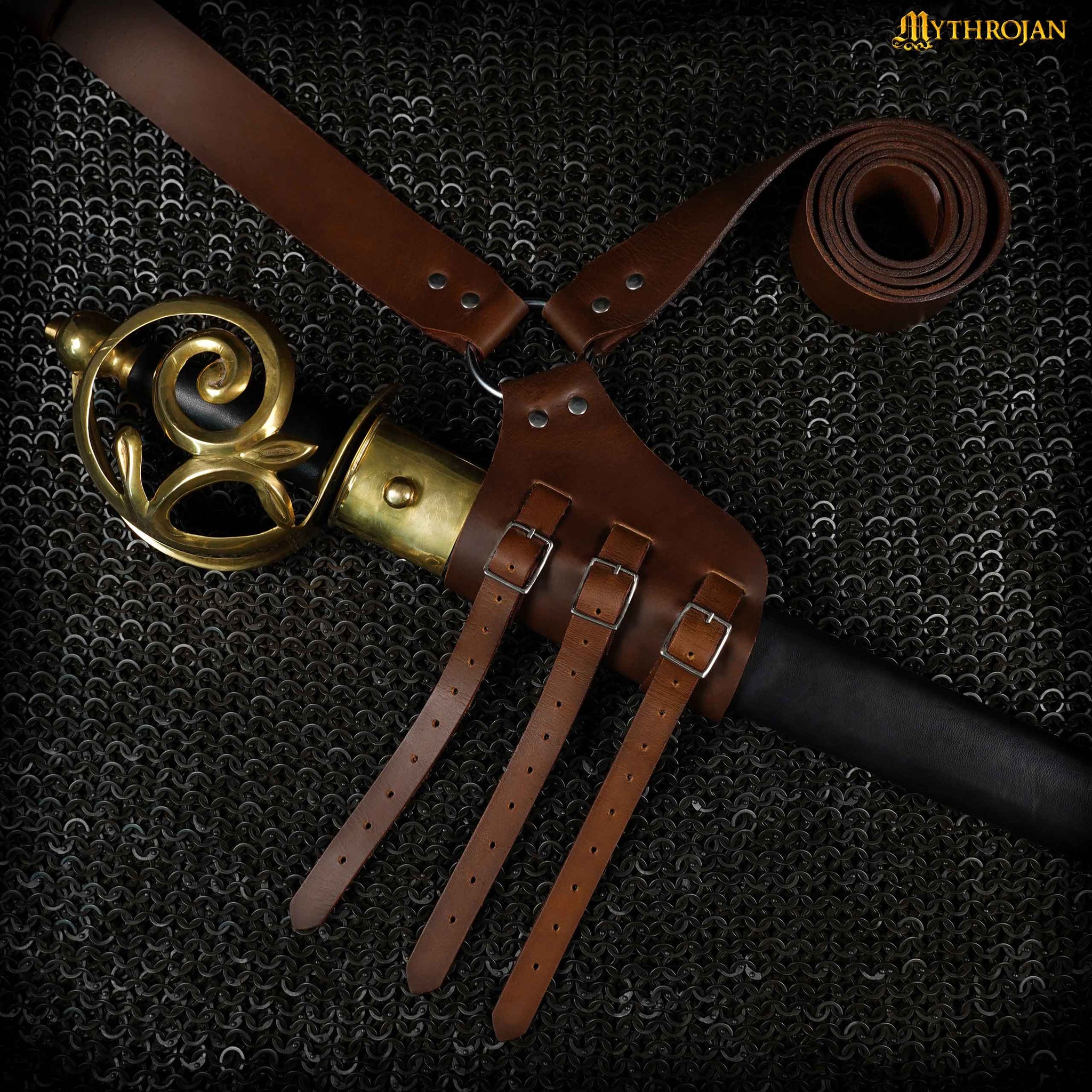 Mythrojan Baldric Leather Sword Belt Medieval Dagger Holster – Right H