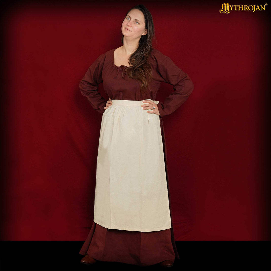 Mythrojan medieval Ecru Apron : ideal for Cooking Baking , renaissance fair, reenactment, LARP, Cosplay Performance, Maid costume, retro Waist Aprons for Women, Girls, Waitress