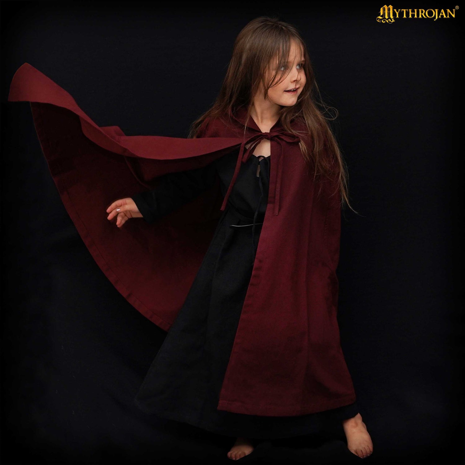 Mythrojan “Adventurer” Canvas Cloak / Cape 100% Cotton for Medieval Knight Viking SCA LARP, Brown , SIZE: Kids